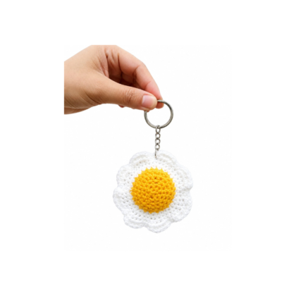 fried egg crochet keychain