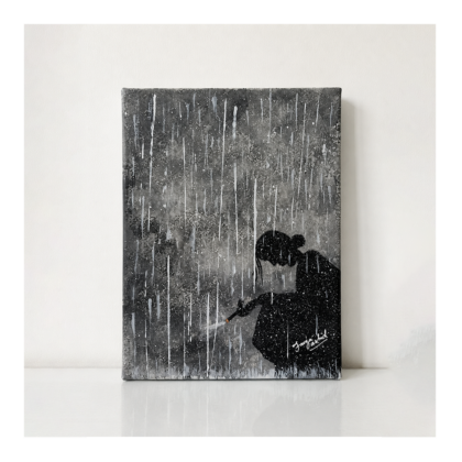 alone girl in rain art canvas