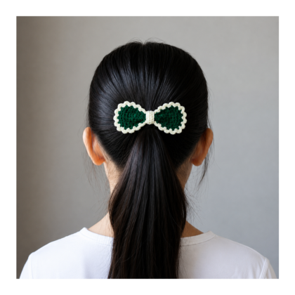 green and white bow clip